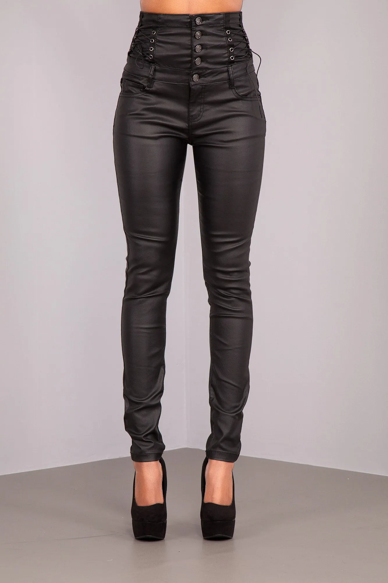 ShadowLace High-Waist Faux Leather Trousers