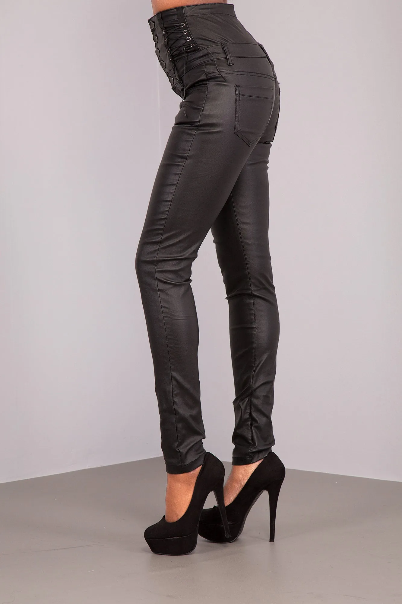 ShadowLace High-Waist Faux Leather Trousers