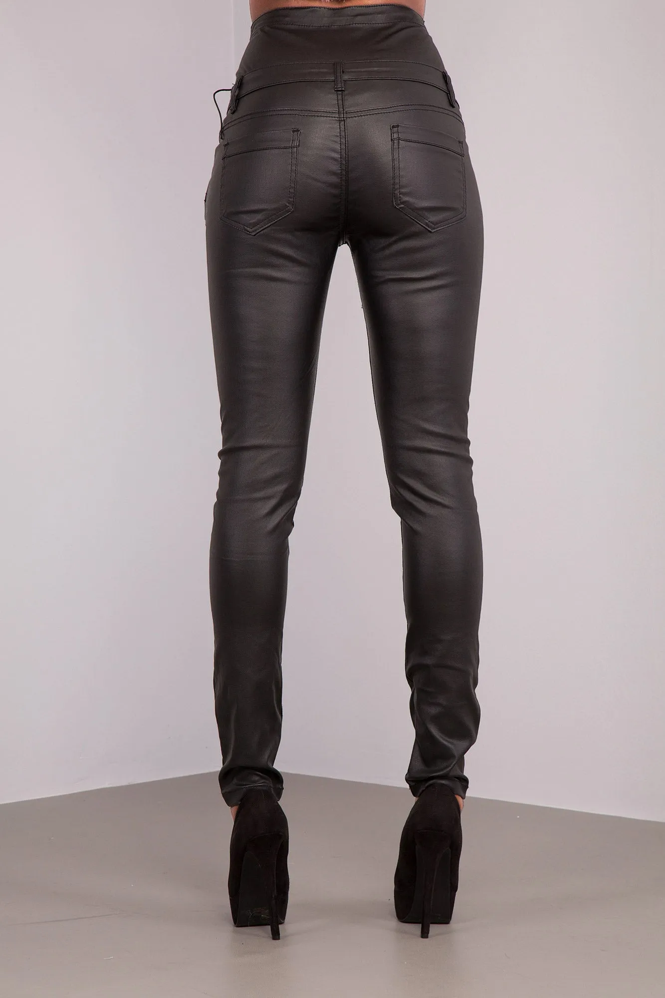 ShadowLace High-Waist Faux Leather Trousers