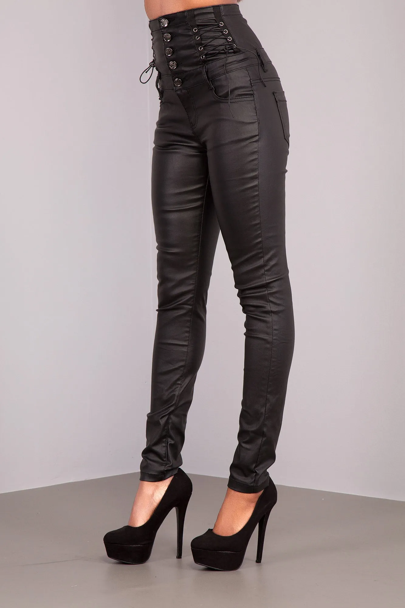 ShadowLace High-Waist Faux Leather Trousers