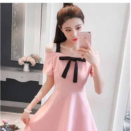 Slimming Slim-Look A-Line Spaghetti Strap Bare Shoulder Korean Tube Bow Elegant Dress