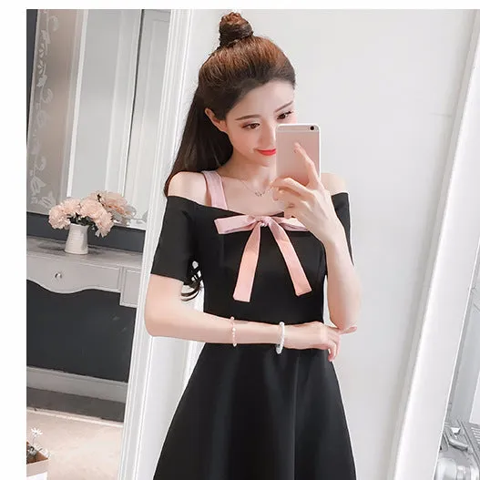 Slimming Slim-Look A-Line Spaghetti Strap Bare Shoulder Korean Tube Bow Elegant Dress