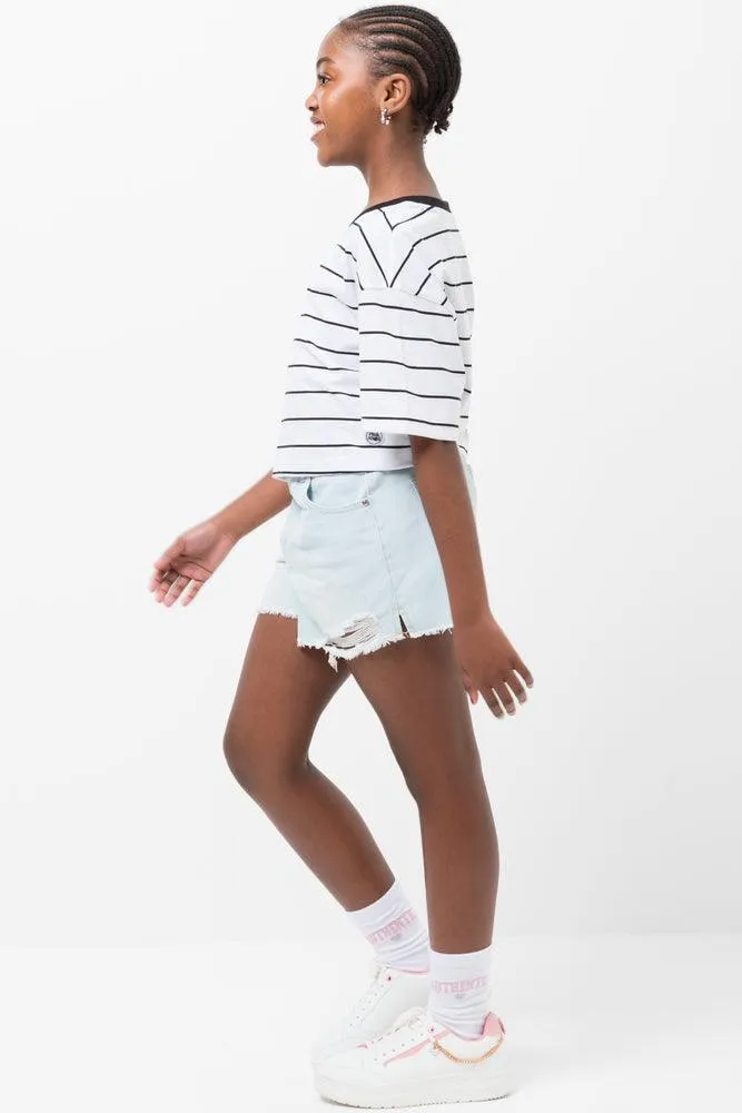 Stripe Boxy Short Sleeve T-Shirt White