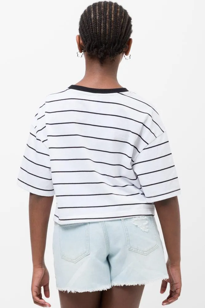 Stripe Boxy Short Sleeve T-Shirt White