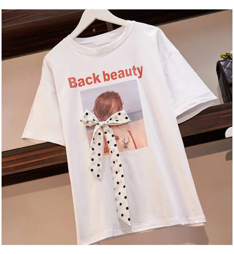 Summer Korean Short Sleeve T-Shirt Tops Women Poker Dot Dress Two-Piece Sets Trendy Chiffon Dress