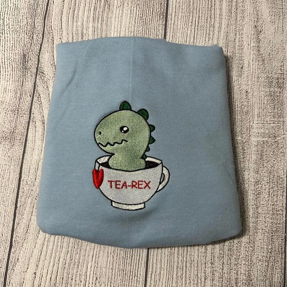 Tea Rex Embroidered Sweatshirt, Women's Embroidered Sweatshirts