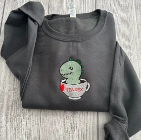 Tea Rex Embroidered Sweatshirt, Women's Embroidered Sweatshirts