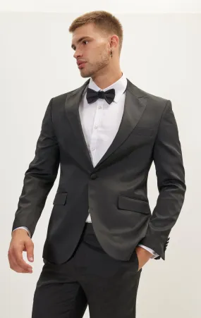 Textured Peak Lapel Tuxedo Jacket - Black