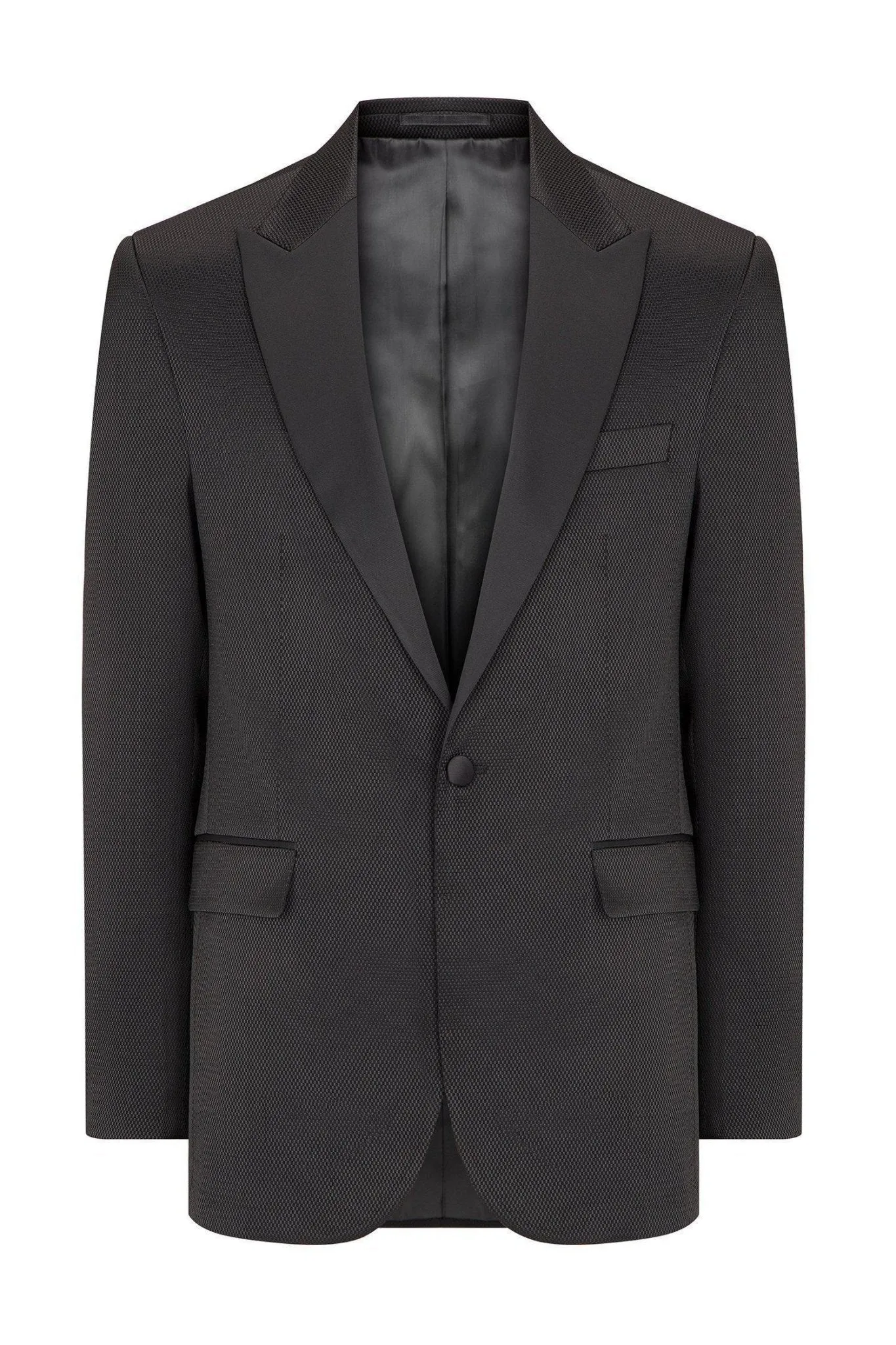 Textured Peak Lapel Tuxedo Jacket - Black