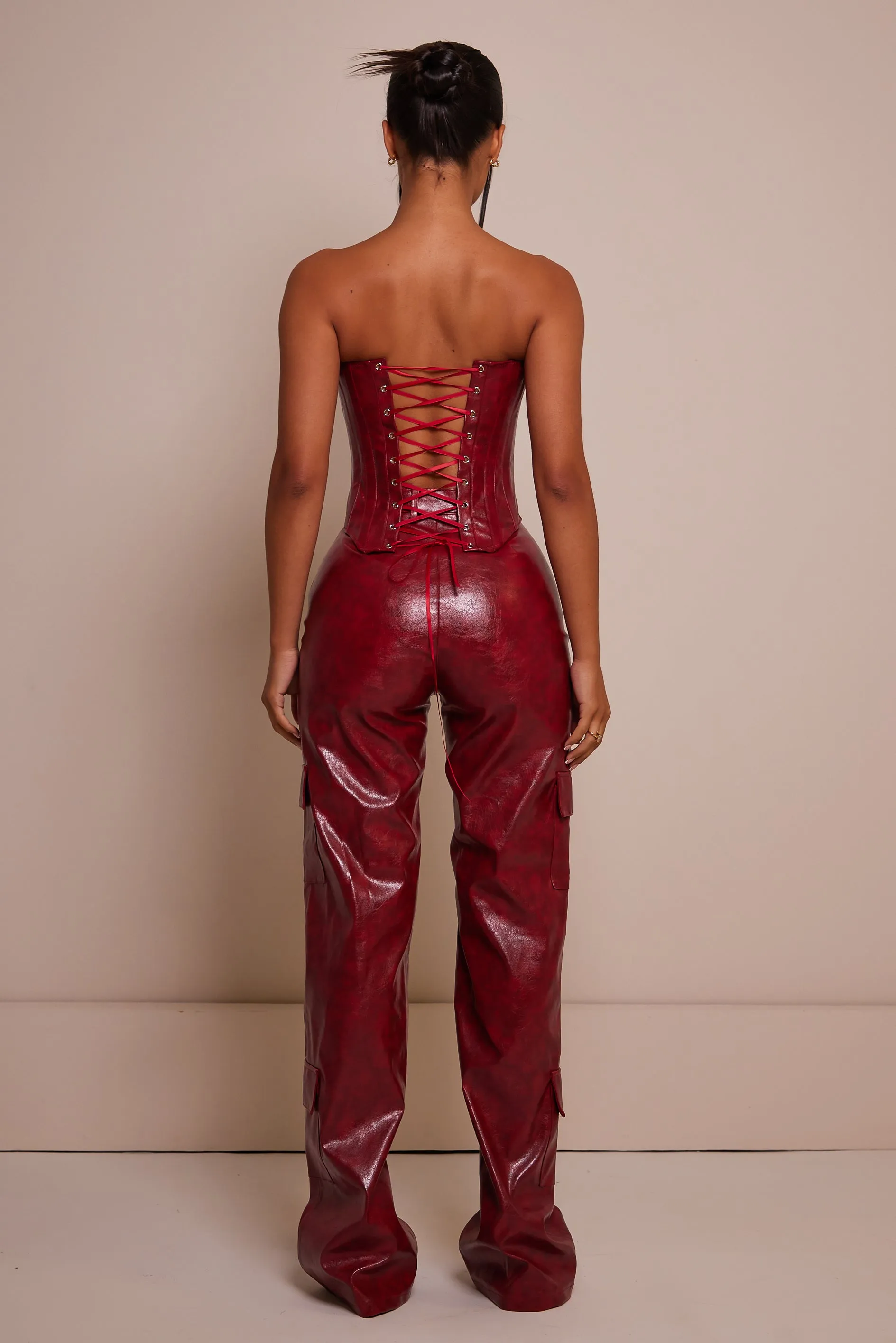 The Leather Pocket Trousers - Deep Red