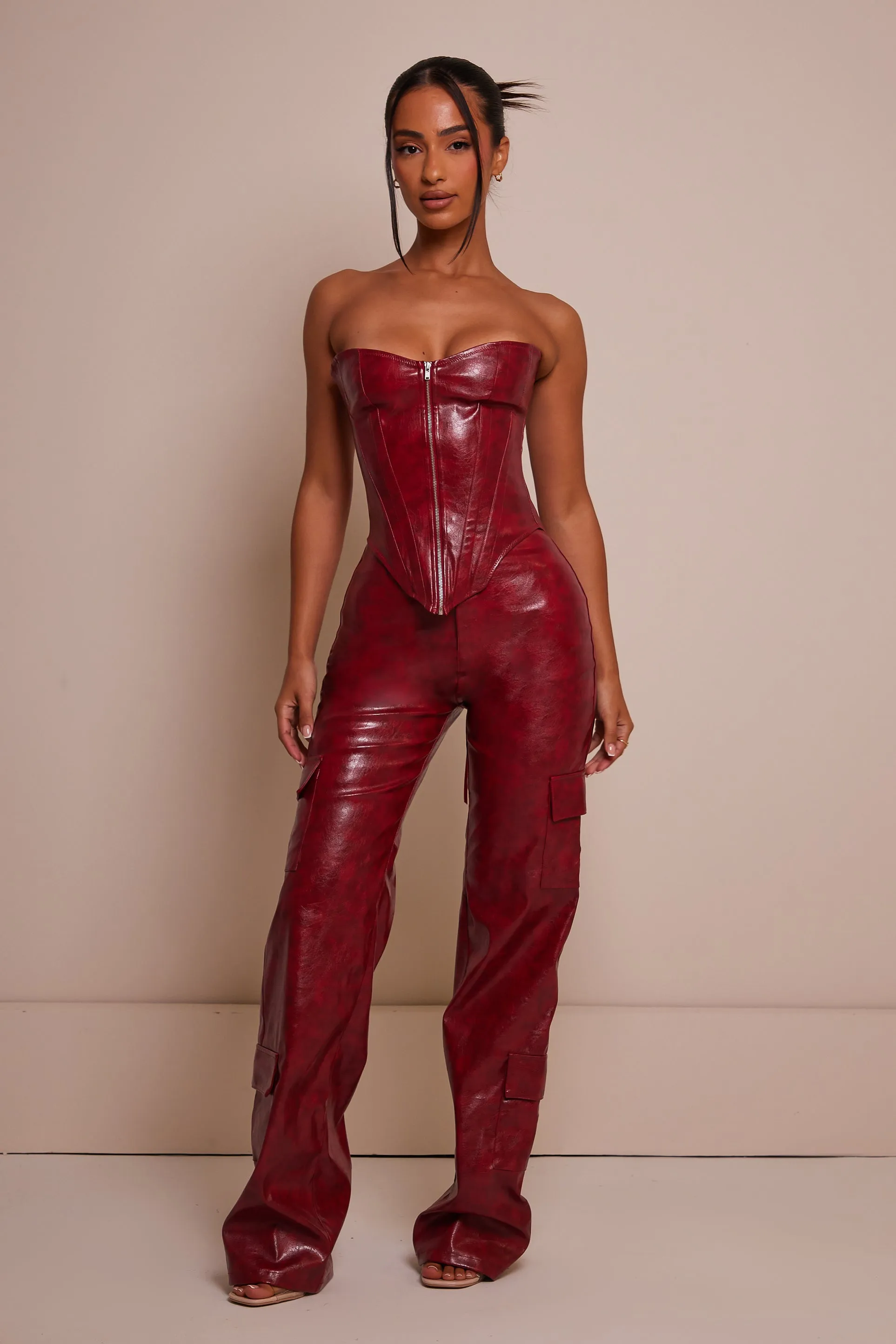 The Leather Pocket Trousers - Deep Red