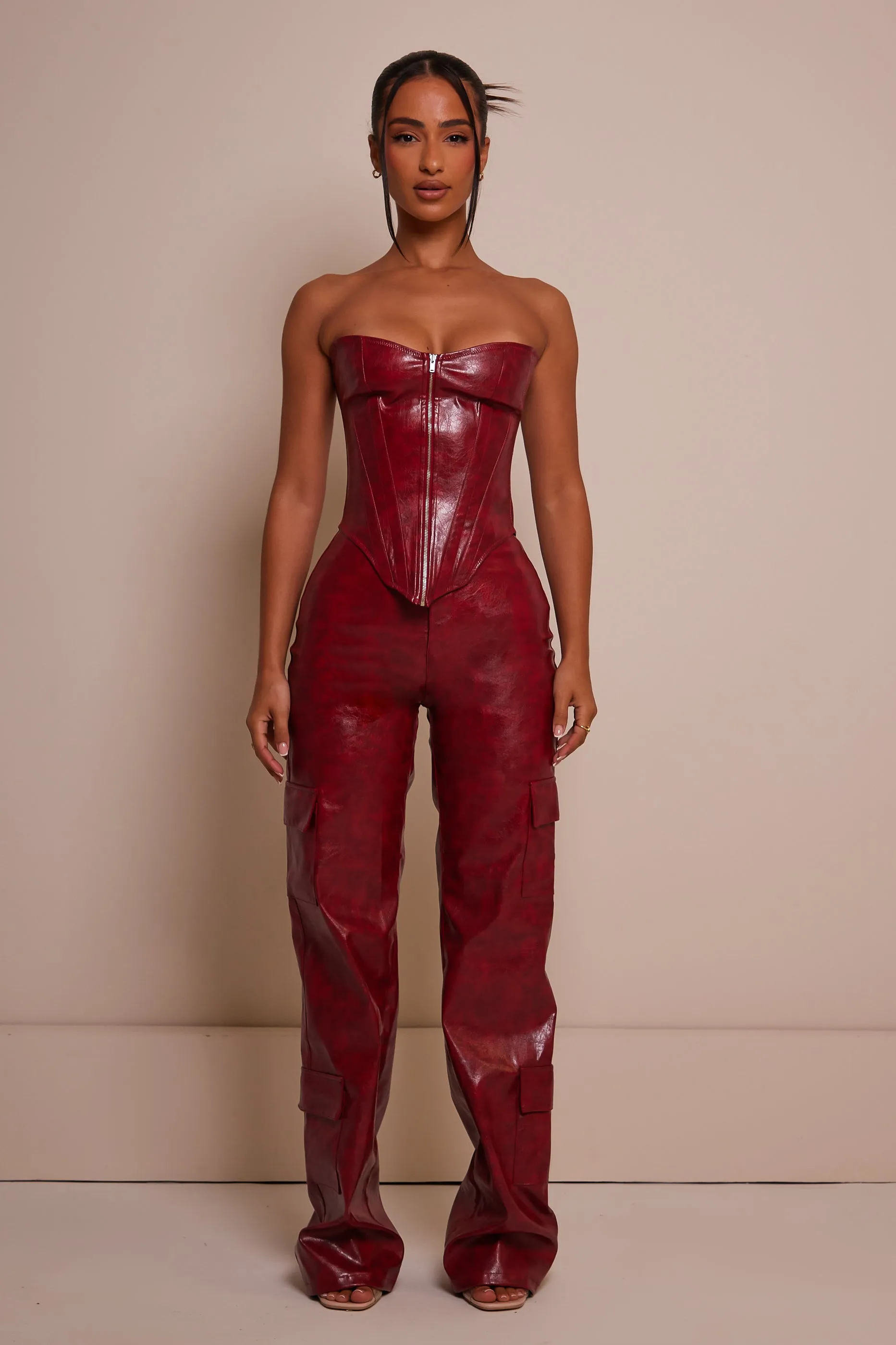 The Leather Pocket Trousers - Deep Red