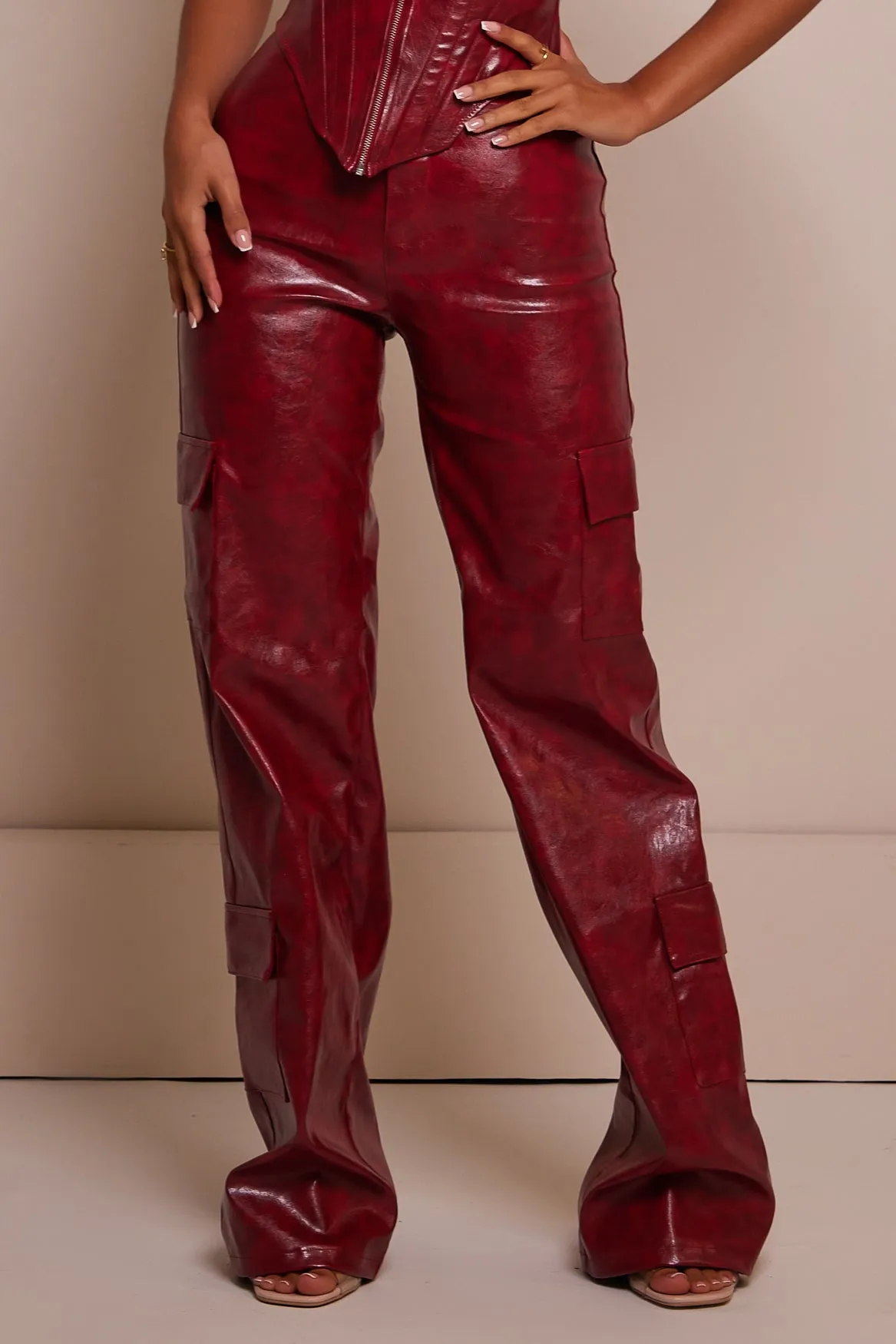 The Leather Pocket Trousers - Deep Red