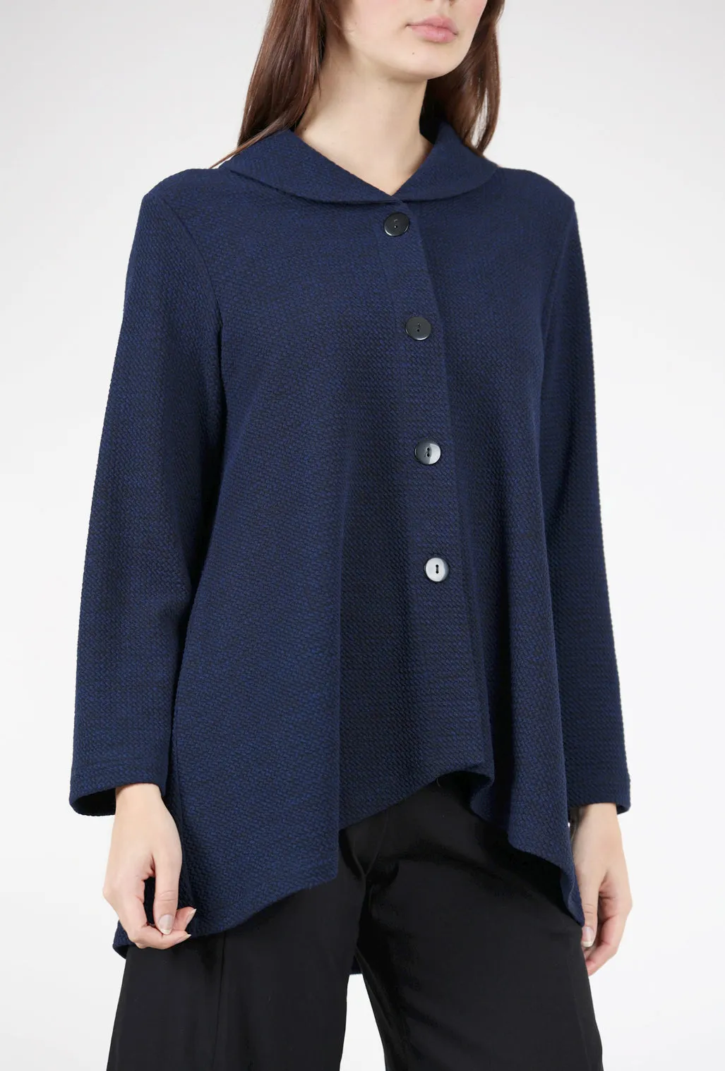 Waffle Knit Longer Jacket, Navy