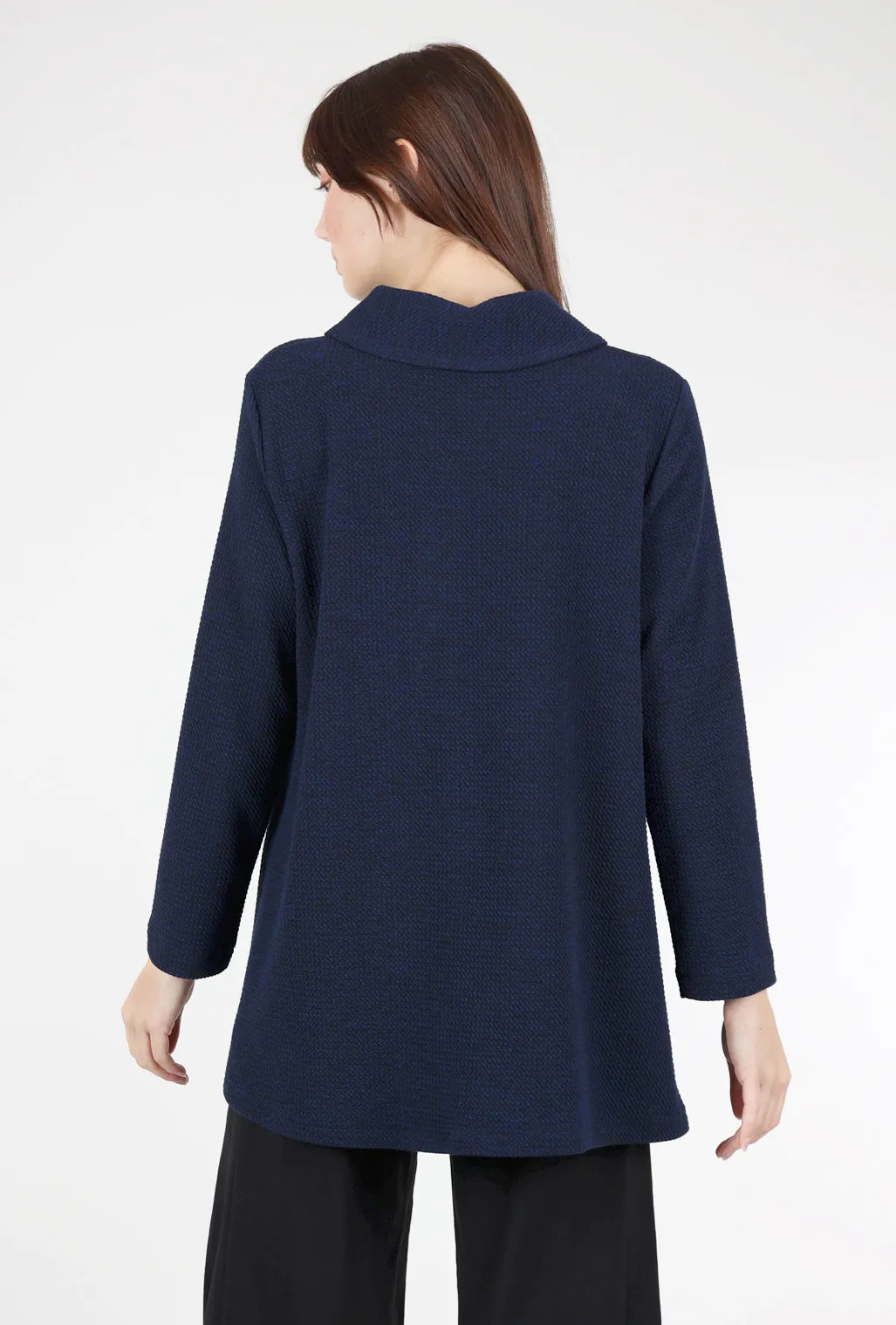 Waffle Knit Longer Jacket, Navy