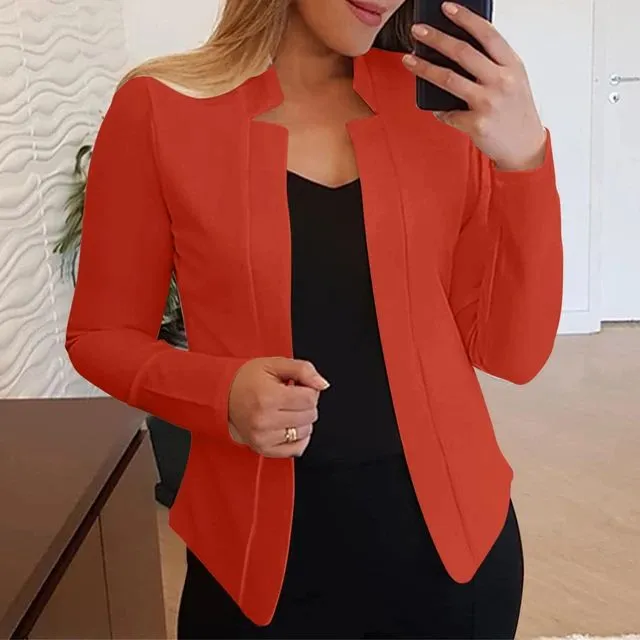 Women Solid Color Long Sleeve Lapel Casual Blazer