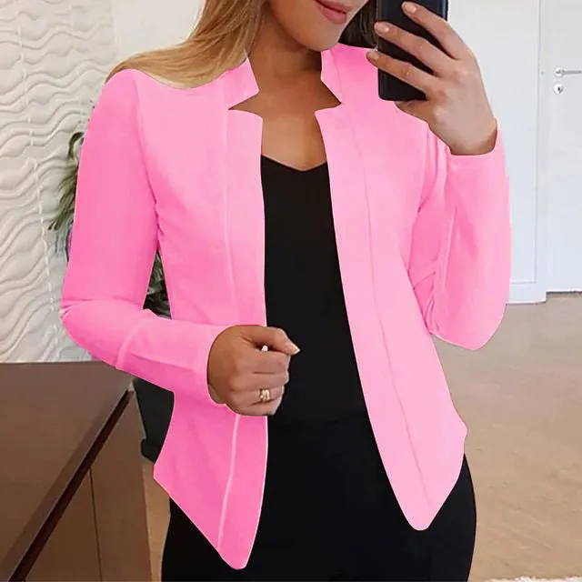 Women Solid Color Long Sleeve Lapel Casual Blazer