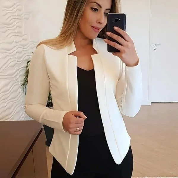 Women Solid Color Long Sleeve Lapel Casual Blazer