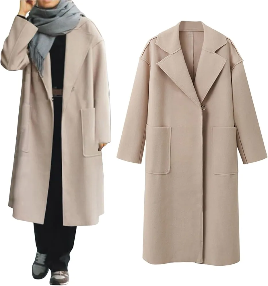 Women Winter Jacket Double Breasted Wool Blend Trench Coat  129226