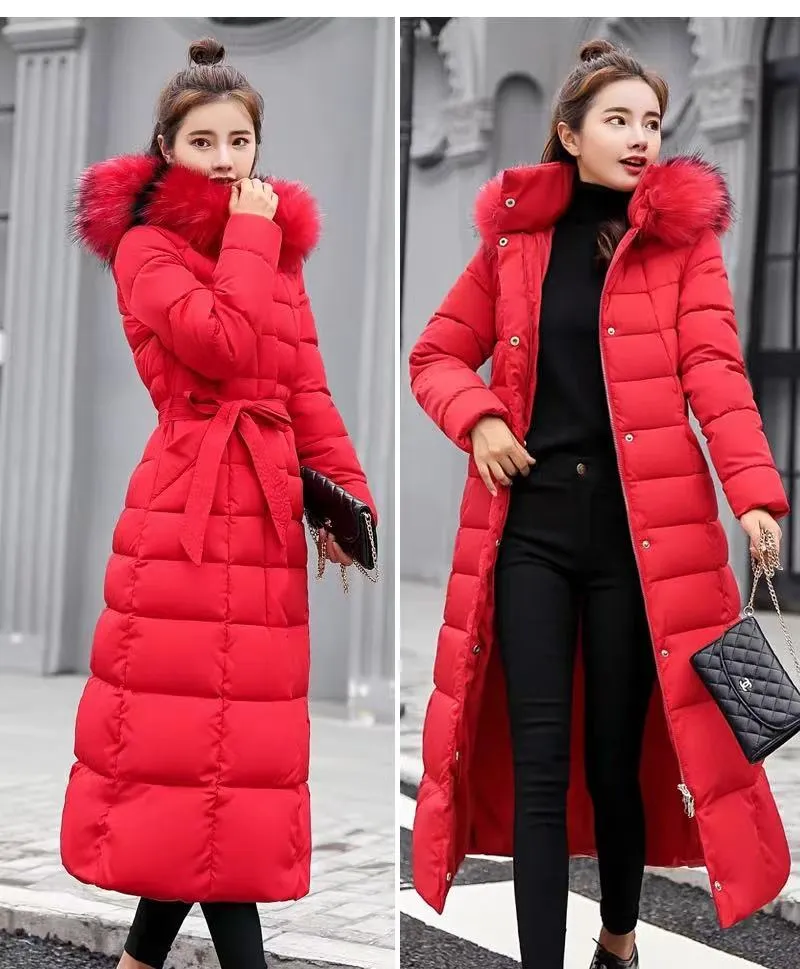 Women Winter Warm Thick Down Coat Jacket Oversize Vintage Luxury Hooded Long Coats