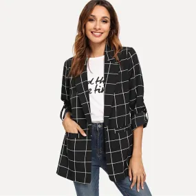 Women's Spring Casual Plaid Blazer With Pockets