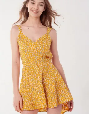 Yellow Floral Sundress A-Line Dress