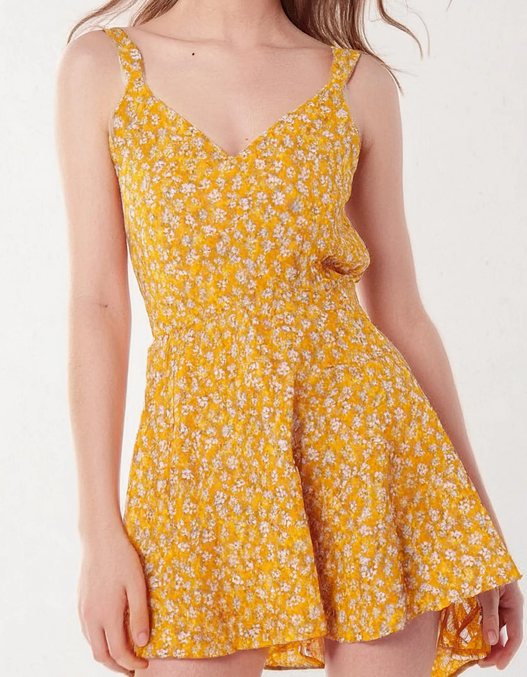 Yellow Floral Sundress A-Line Dress